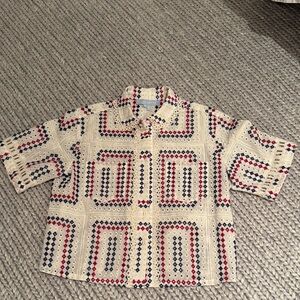 Hill House Annette Button Down Shirt - Cream, Red, Blue